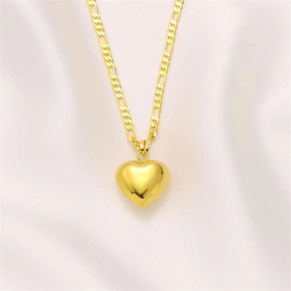 Glaze Heart Pendant Italian Figaro Link Chain Halsband Kvinnor 18K Solid Yellow Gold GF 600 3 MM278L