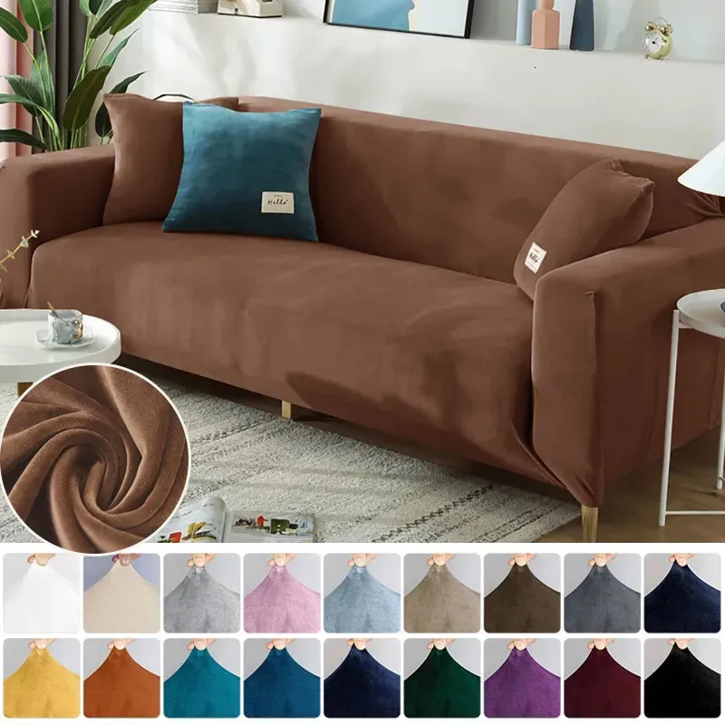 Sandalye lüks kadife kanepe kapağı kapak oturma odası için süper sıcaklık elastik kanepe düz renkli mobilya koruyucusu koltuk slipcover