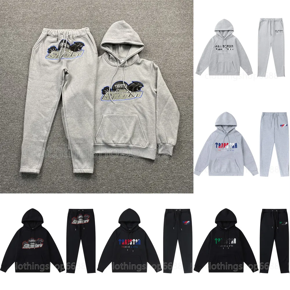 Trapstar mens hoodie full tracksuit rainbow towel embroidery decoding hoody sportswear men and women sportswear suit zipper trousers Size S XL