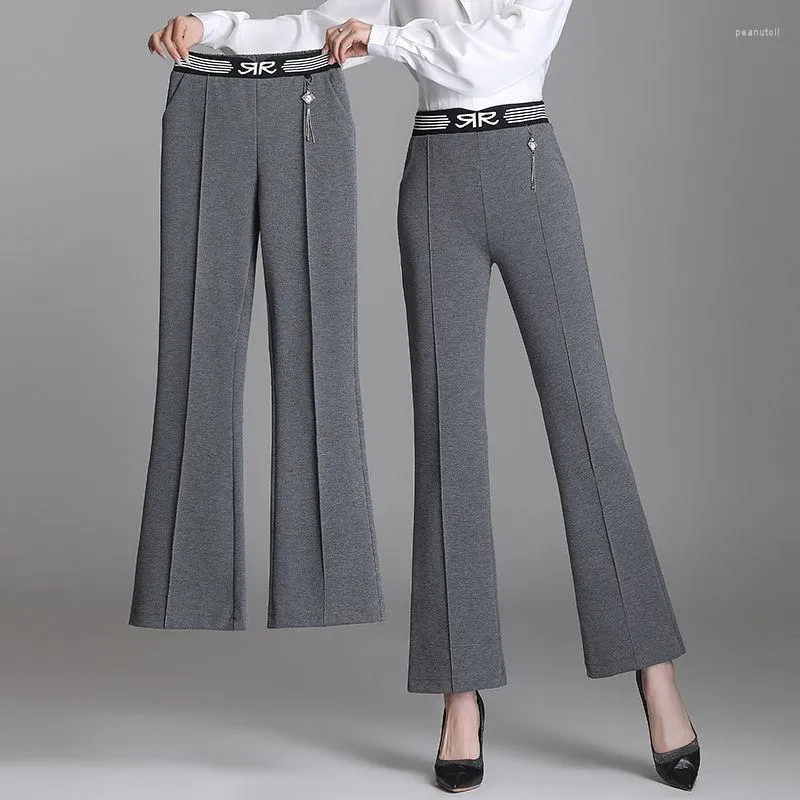 Women's Pants Office Lady Fashion Flare Korean Spring Autumn Women Elastic High Waist Solid Simple Pocket Slim Versatile Casual Trousers