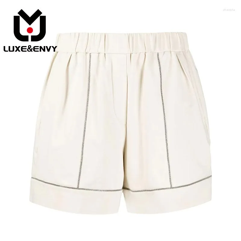 Women's Shorts LUXE&ENVY Fashion Beaded Trimming Casual Pants For Women 2023 Autumn