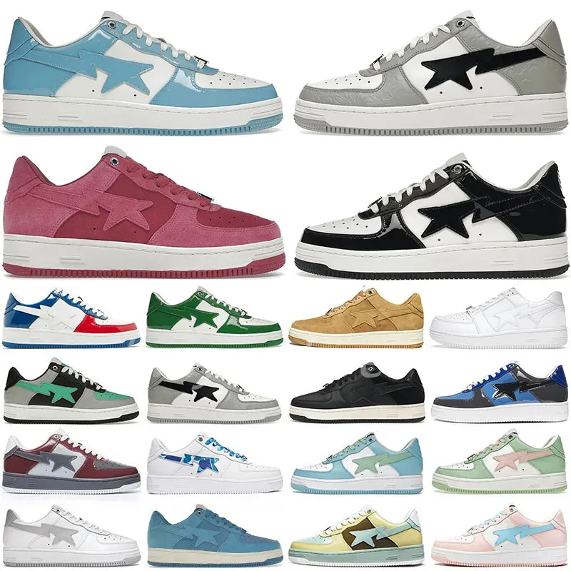 Luxe Apes Sta Low Nigo Chaussures de sport Baignade Hommes Femmes Designer Sneaker Triple Blanc ABC Como Comics Noir Bleu Cuir Verni Bordeaux Gris Tokyo Baskets A12