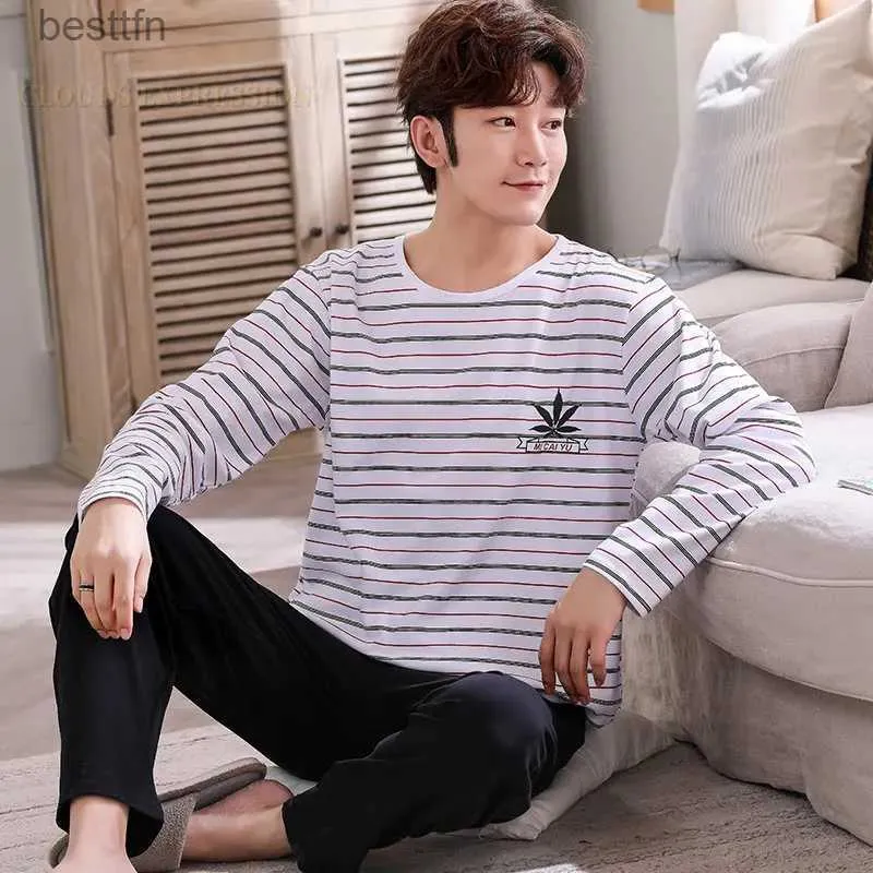 Herrens sömnkläder Spring Autumn Plus Size L-4XL PJ Cotton Men's Pyjamas Letter Cartoon Pyjama Ställer in Casual Lounge Sleepwear Pyjamas Pijama HomeWearl231011