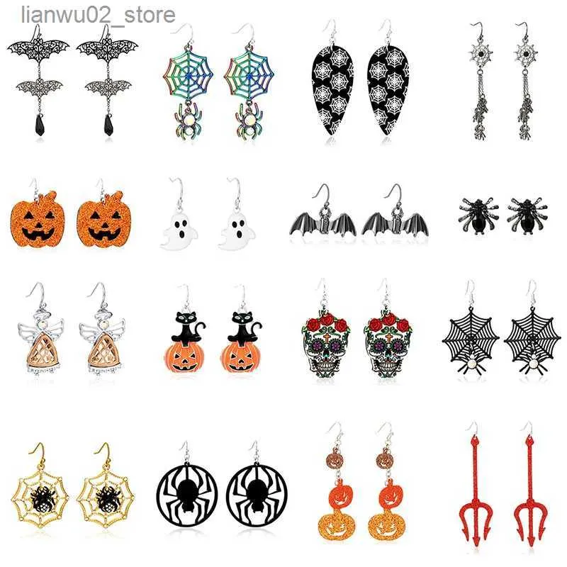 Inne modne akcesoria Halloweenowe Seria Zabawne pająki Skull Kolczyki Wyżywione Kolczyki Nietoperzowe Mężczyźni i kobiety z tym samym stylem prezent świąteczny Q231011