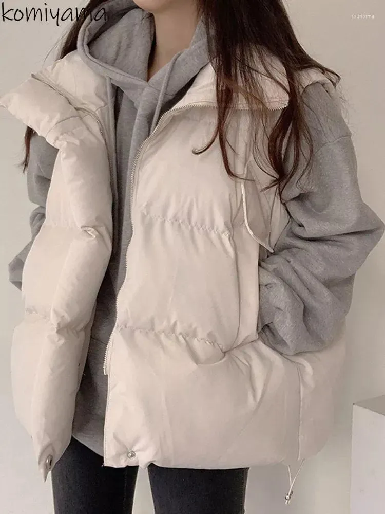여자 조끼 우아한 스탠드 넥 조끼 코트 민소매면 재킷 2023 가을 겨울 재킷 지퍼 코트 두꺼운 따뜻한 로파 무지르