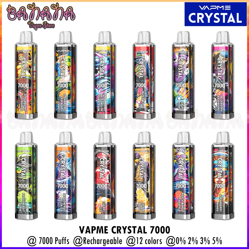 VAPME Crystal 7000 jednorazowe urządzenie Vape Pen 7k Puffs Hoter Cewka do ładowania E Papródnie 0% 2% 3% 5% 12 Smaki