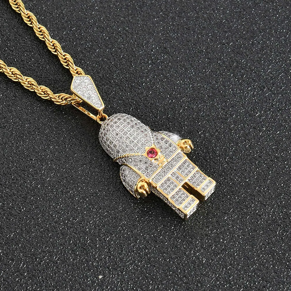 Collana alla moda da uomo con ciondolo hip-hop in zircone con mini set di adorabili astronauti