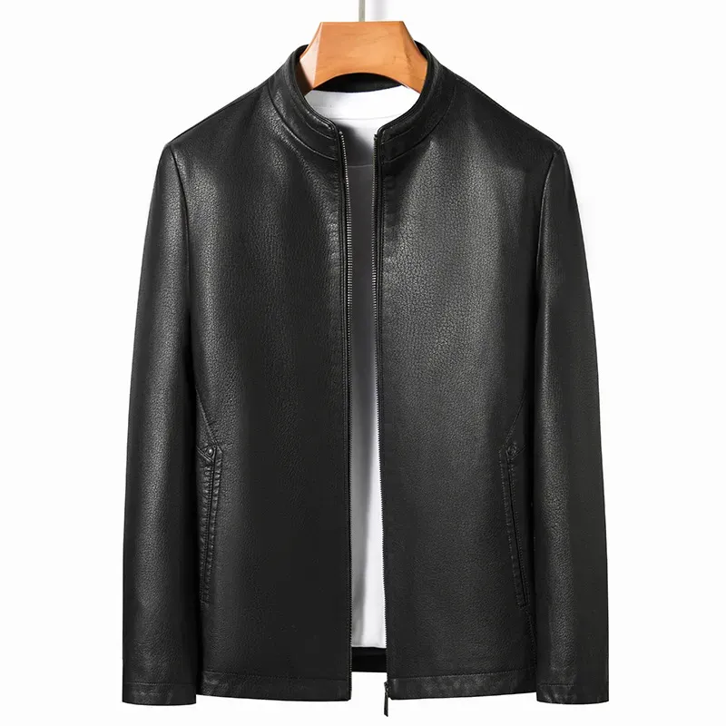 Herrläder faux läder YN-2263 Autumn and Spring Men's Stand Collar Jacket Natural Leather Thin Section Plus Velvet Fashion Jacket Motorcykel Youth 231010