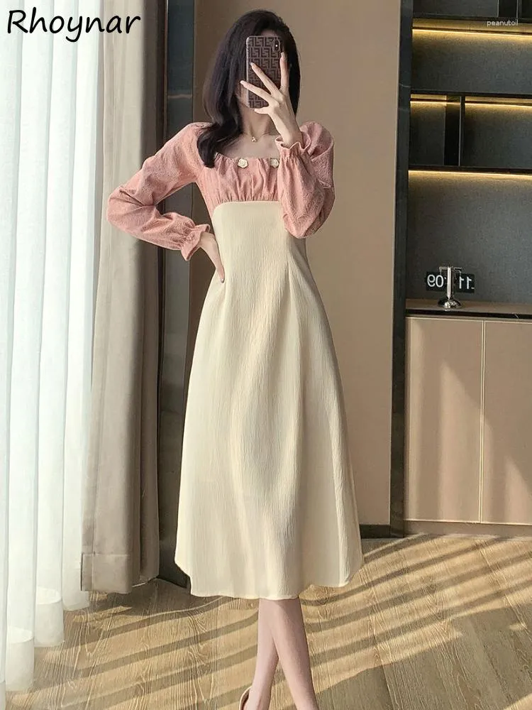 Robes décontractées lambrissés femmes automne doux doux all-match mature style coréen a-ligne mode moulante taille haute vêtements mujer