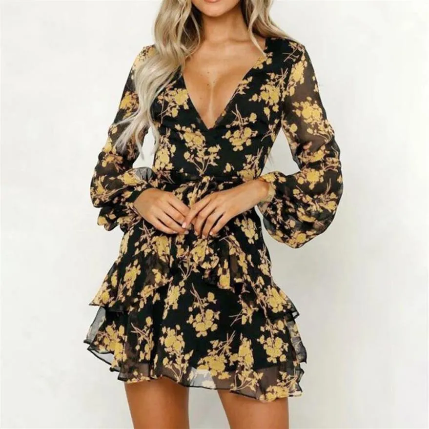 Vestidos casuais vestido mulheres floral folha impressa lanterna manga império senhoras verão praia mini mulheres 2021ago9227s