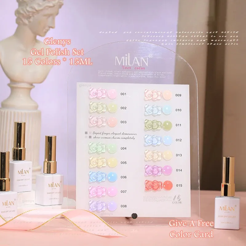 Oje Glenys Macaron Jel Oje 15pcs Şeker Renkli Tırnak Sanatı Vernis Yarı Kalıcı UV LED Daldırma Tırnak Salonu Toptan 231011