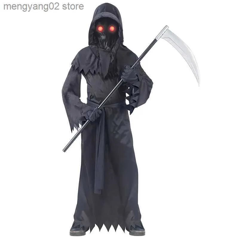 موضوع زي الطفل العيون الحمراء الزاحفة تتلاشى داخل وخارج الوهمية Grim Reaper Glow في الظلام Come Cosplay Kids Halloween Carnival Party T231011