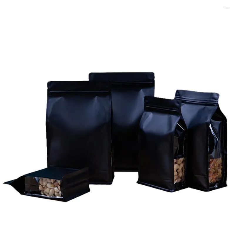 Bolsas de almacenamiento 50 unids/lote embalaje de alimentos de papel de aluminio con ventana sellado térmico bolsas de pie para nueces té bolsa de granos de café