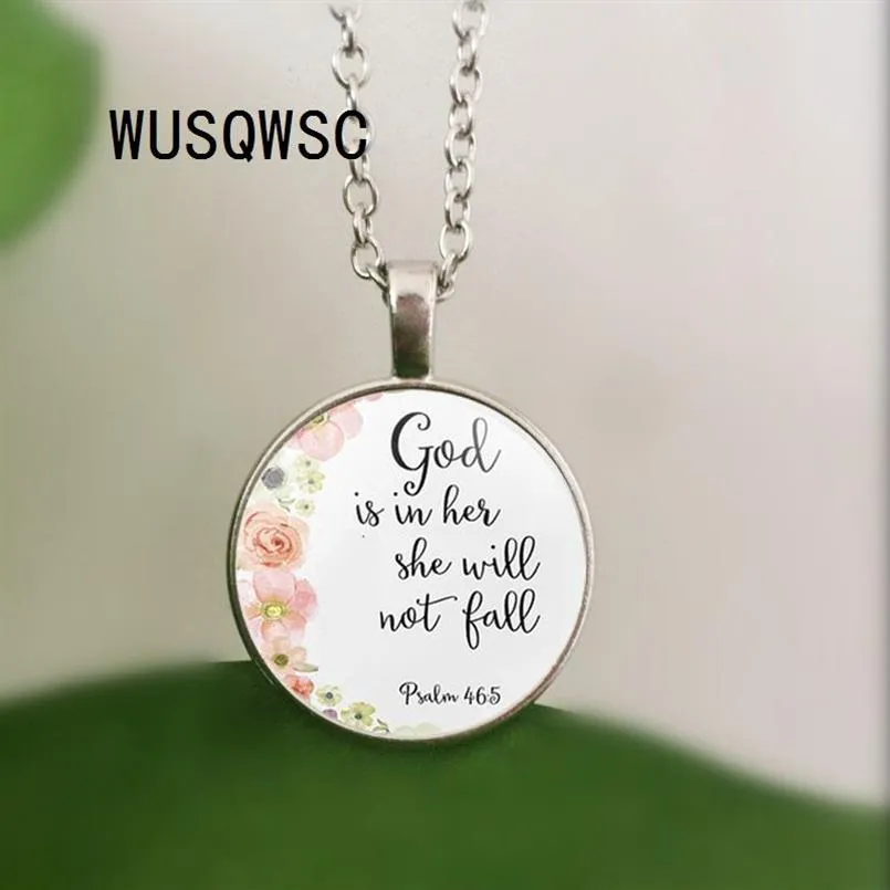 Psalms 46 5 Bible verses God is within her She will not fall Nursery verse necklace Fashion jewelry Religion Christian pendant253Z