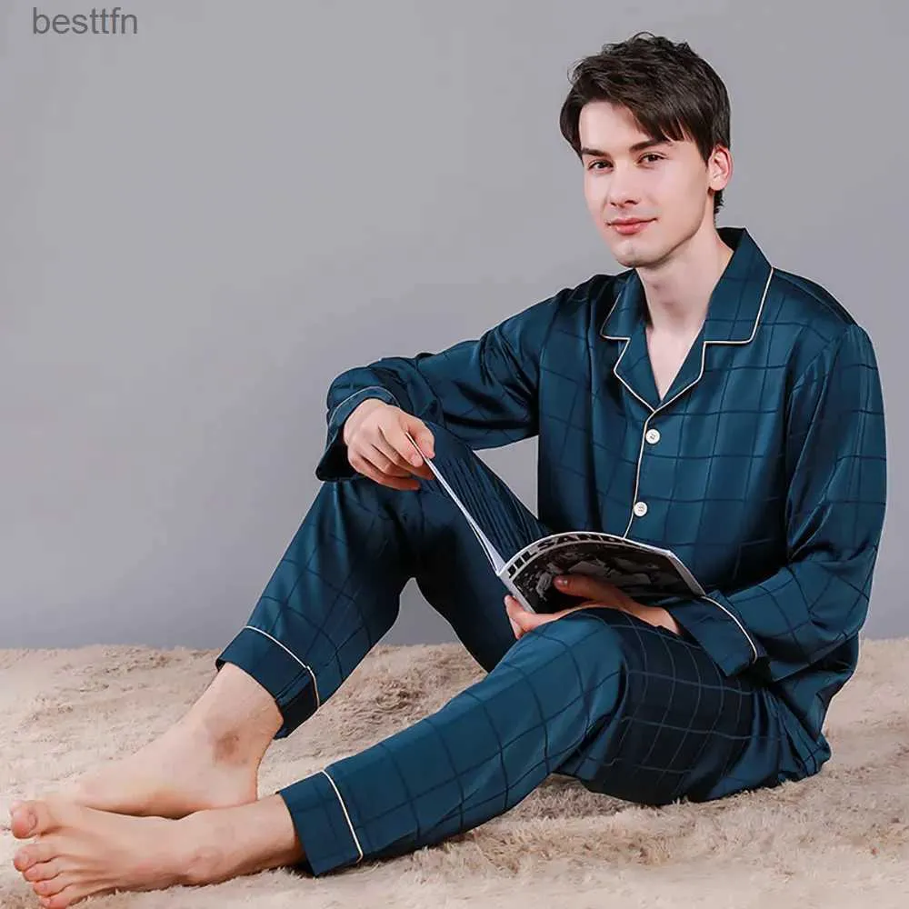 Vêtements de nuit pour hommes Hommes luxueux pyjamas en soie de glace printemps été haute qualité grande taille pyjama ensembles vêtements de nuit confortables décontracté Noble PijamaL231011