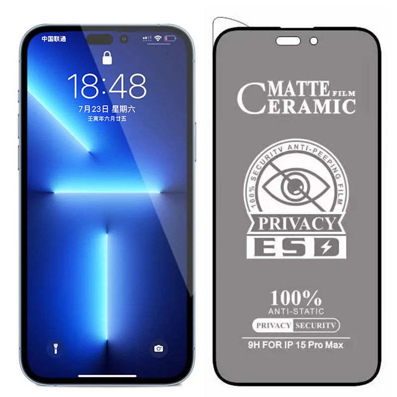 Protezione dello schermo per iPhone 15 Pro Max 14 Plus 13 Mini 12 11 XS XR X 8 7 SE ESD Privacy Ceramica Anti Spy Privato Pellicola opaca Copertura completa Scudo