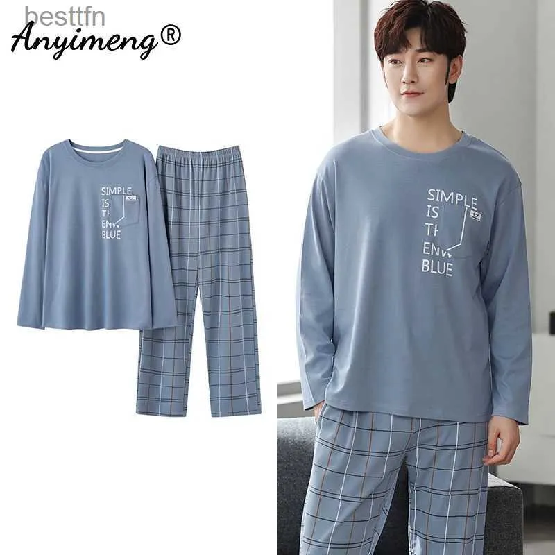 Herren-Nachtwäsche, koreanischer minimalistischer Stil, Mann-Pyjama-Set, langärmelig, Loungewear, Baumwolle, Nachtwäsche für Jungen, Freizeit, Herren-Pijama, Mode, HomesuitsL231011