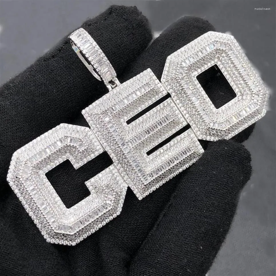 Catene Intere Hip Hop Lettera CEO Collane con ciondolo per donna Uomo Iced Out Bling 5A Baguette Zircone cubico con catena di corda Gioiellor281J