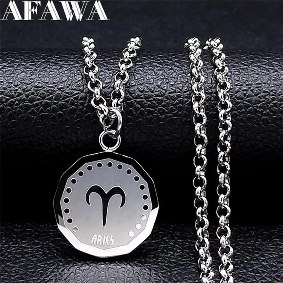 Pendentif Colliers Acier inoxydable Bélier Astrologie Collier Femmes Hommes Argent Couleur Rond Punk Bijoux Ciondoli Acciaio Inox NXS02308x