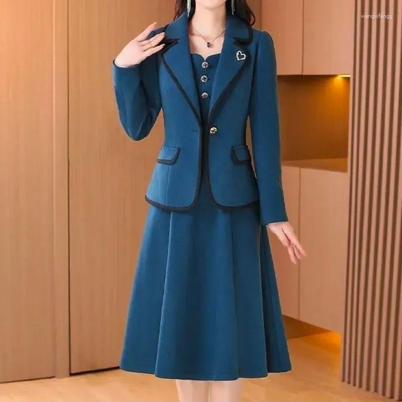 Werkjurken Insozkdg Lente Tweedelige Jurk Set Vrouwen Blazer Jas Vest Vrouwelijke Casual Koreaanse Mode Slanke Elegante Kantoorpak