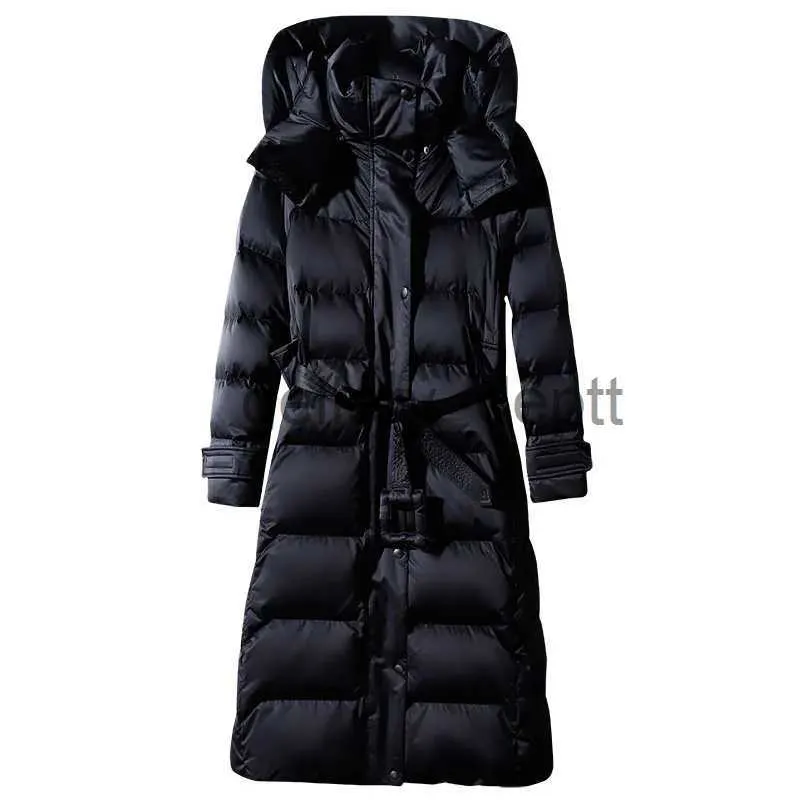 Doudoune longue à lacets pour femme, parka à capuche, fermeture éclair, bouffante, noir, rouge, bleu foncé, grande taille 4XL10XL, manteau J2301011