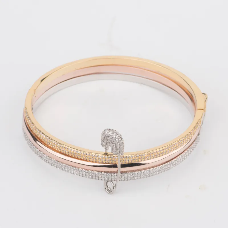 Bracciale per unghie unisex con perno largo rosa placcato bracciali gioielli in oro 18 carati per donna ragazza donna set gioielli di lusso designer compleanno festa di nozze fidanzata quotidiana sposa