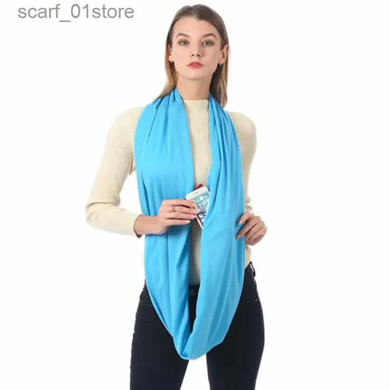 Fashion Neck Spf Neck Gaiter Scarf With Zipper Pocket 180CM Solid