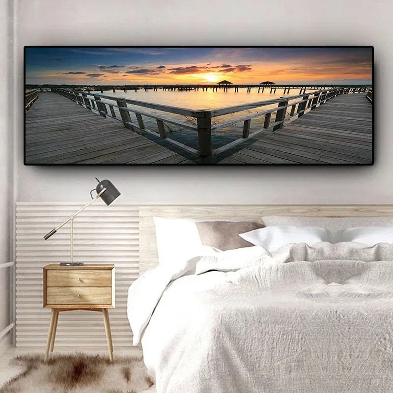 Målningar Natural Sunset Bridge Cuadros Landscape Wall Art Bilder Målning Väggkonst för vardagsrum Heminredning No Frame 23101010