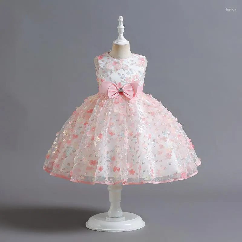 Vestidos de menina vestido de aniversário do bebê borboleta bordado malha festa de casamento infantil rosa paggy princesa
