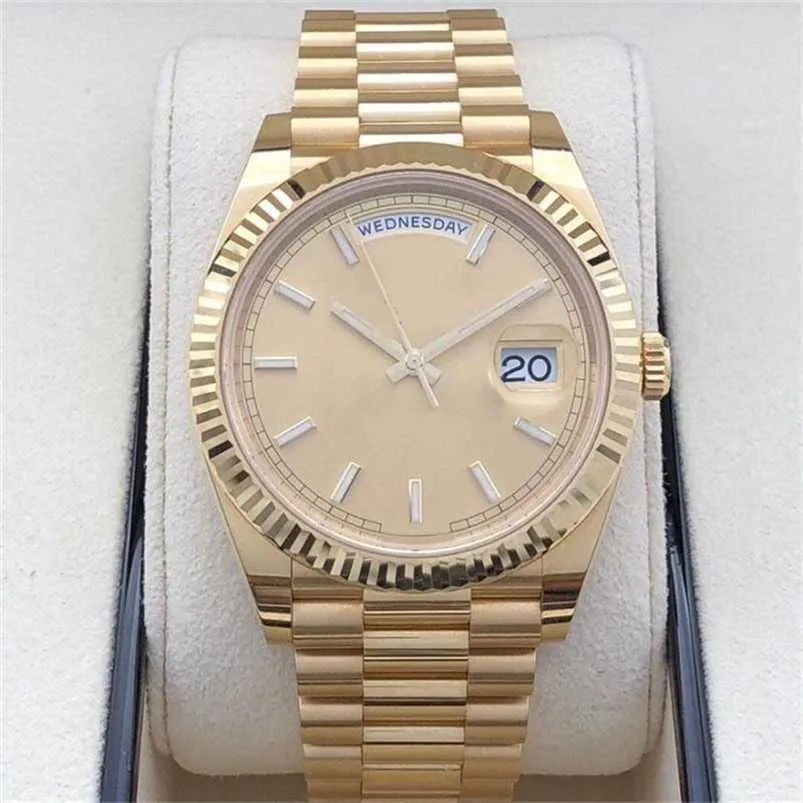 Роскошные часы Rolaxes, механизм 40 мм, высококачественный, с коробкой из желтого золота 18 карат, автоматический браслет Day-Date, чистый мужской L