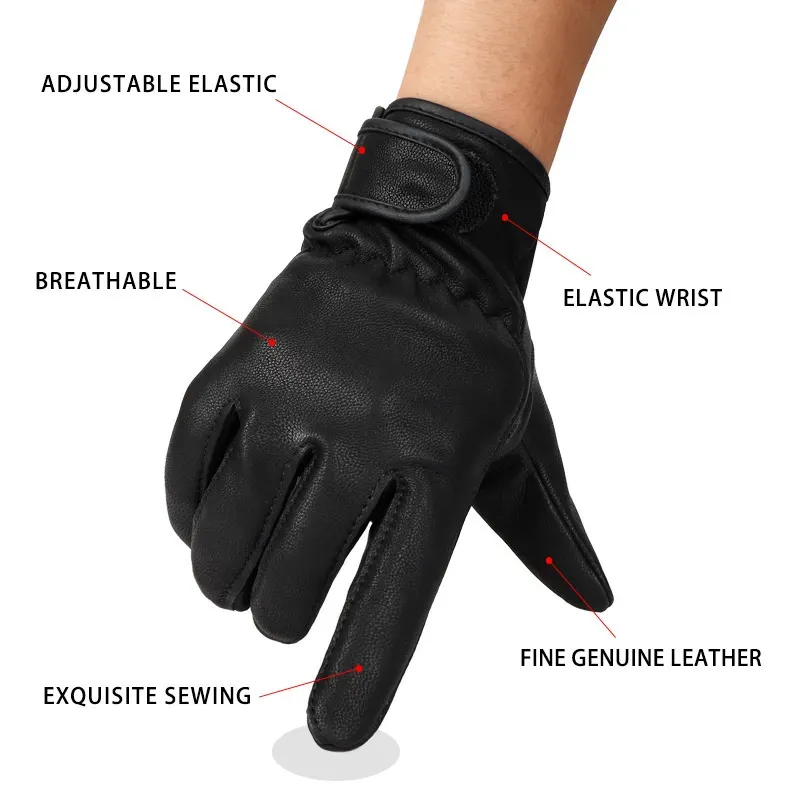 Gants à cinq doigts Qiangleaf Noir Mince Goatskin Sport Voiture Conduite VTT Sécurité Résistant à l'usure Couche de tête En Cuir En Gros Hommes 520SY 231010