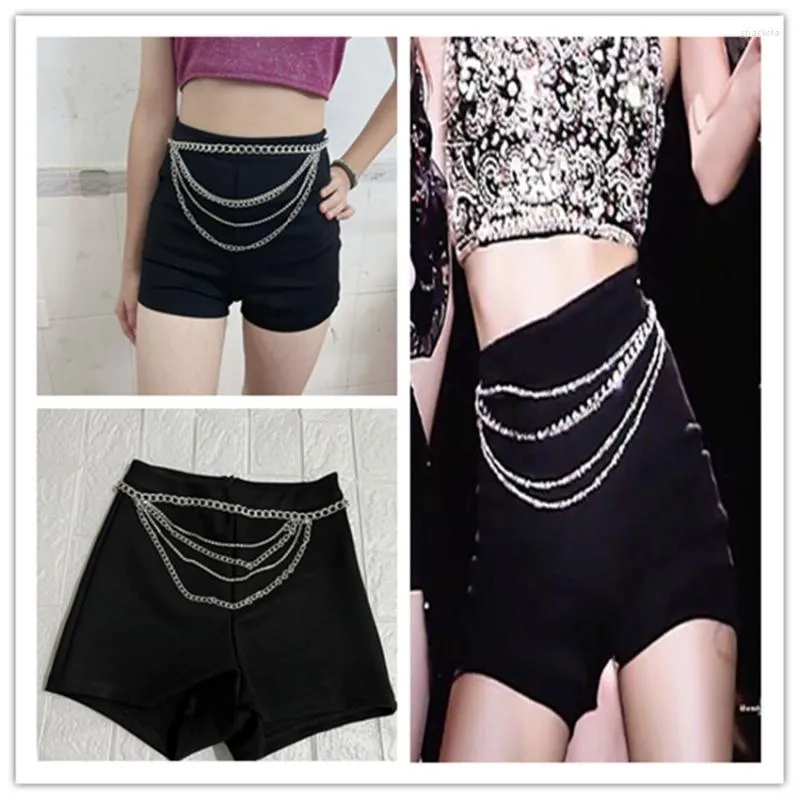 Women's Shorts Kpop Girl Group LISA Jazz Dance Sexy Slim Stretch Waist Chain Women Summer Nightclub Hip Hop High Tight Mini