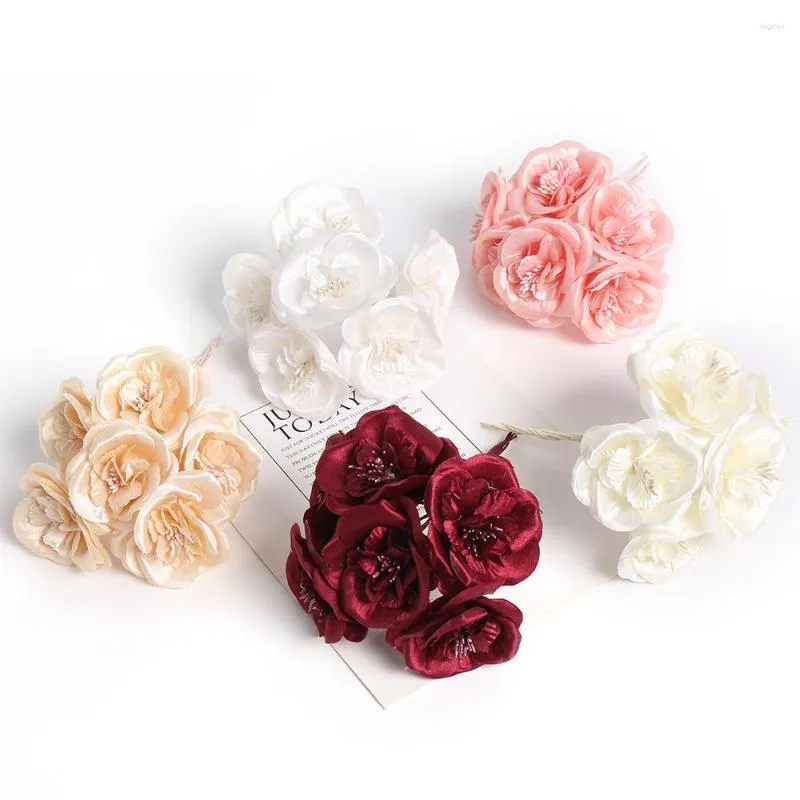 Fleurs décoratives 6 pièces étamines de fleurs artificielles Bouquet de roses mariage maison décoration de noël Scrapbooking bricolage guirlande boîte-cadeau