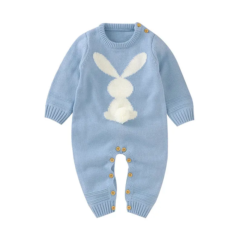 Rompertjes Baby Schattig Konijn Pom Born Peuter Jumpsuit Outfit Lange Mouw Herfst Baby Meisje Jongen Winterkleding Gebreid Warm 231010