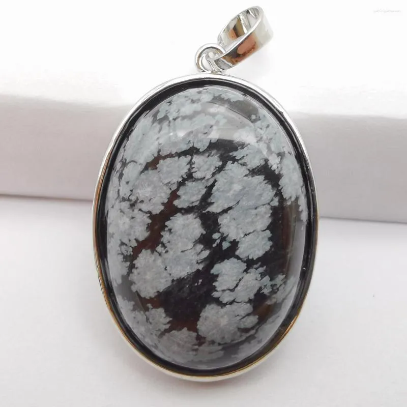 Anhänger Halsketten Schneeflocke Obsidian Stein Perle Oval Schmuck Für Frau Geschenk S3225