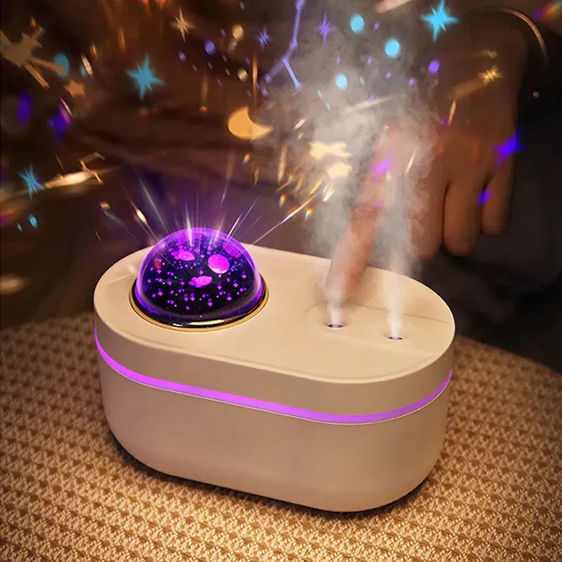 Essential Oils Diffusers Colorful Romantic Projection Lamp Air Humidifier USB Charging Dual Nozzle Ultrasonic Cool Aromatherapy Water Oil Diffu 231011