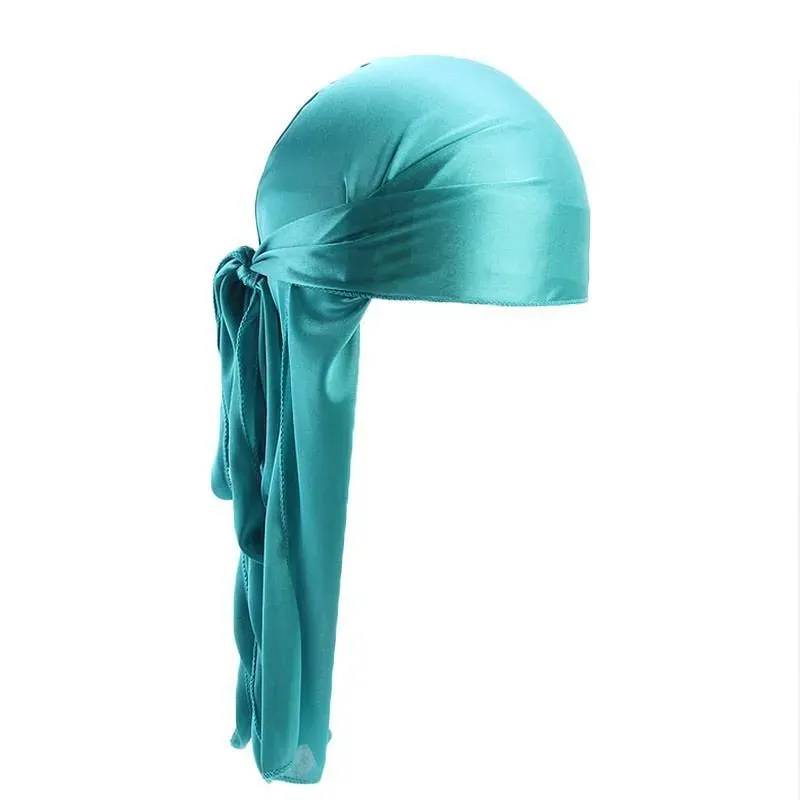 Bandeau en Soie Nouveau Unisexe Longue Soie Satin Respirant Turban Chapeau Perruques Doo Durag Biker Headwrap Chemo Cap Pirate Chapeau Hommes Cheveux Accessoires 12 LL