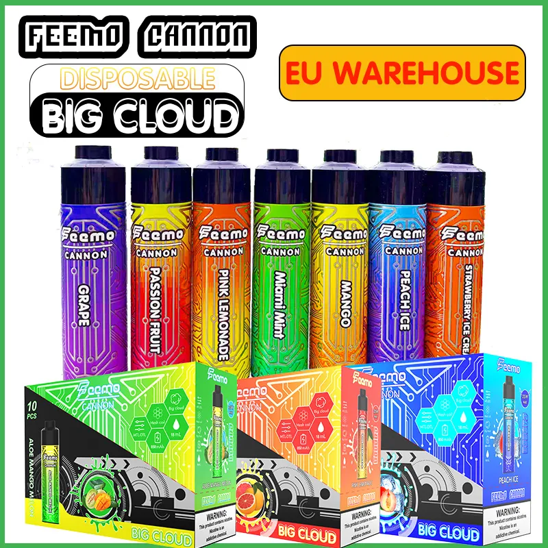 10000 puffs Vape starter kit Feemo Cannon 18ml e-juice disposable eletctronic cigarette 0.5ohm Mesh coil Big Cloud vapor with 10 flavors wholesale good price