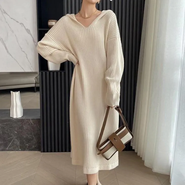 Abiti casual Stile coreano Abito da donna in maglia con cappuccio Manica lunga Vestido allentato Canottiera Autunno Inverno per le donne