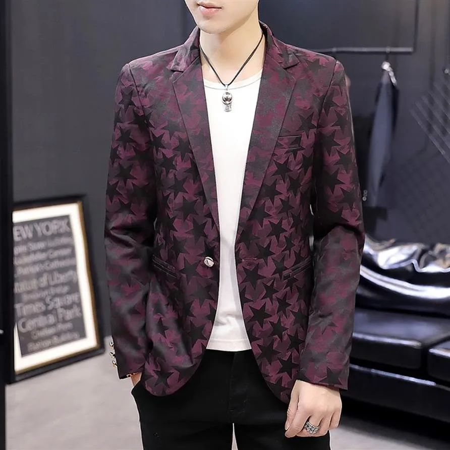 Men's Suits & Blazers 2021 Autumn Blazer Suit Jacket Korean Version Slim Masculino Star Printing Young Fashion Casual Coat234s