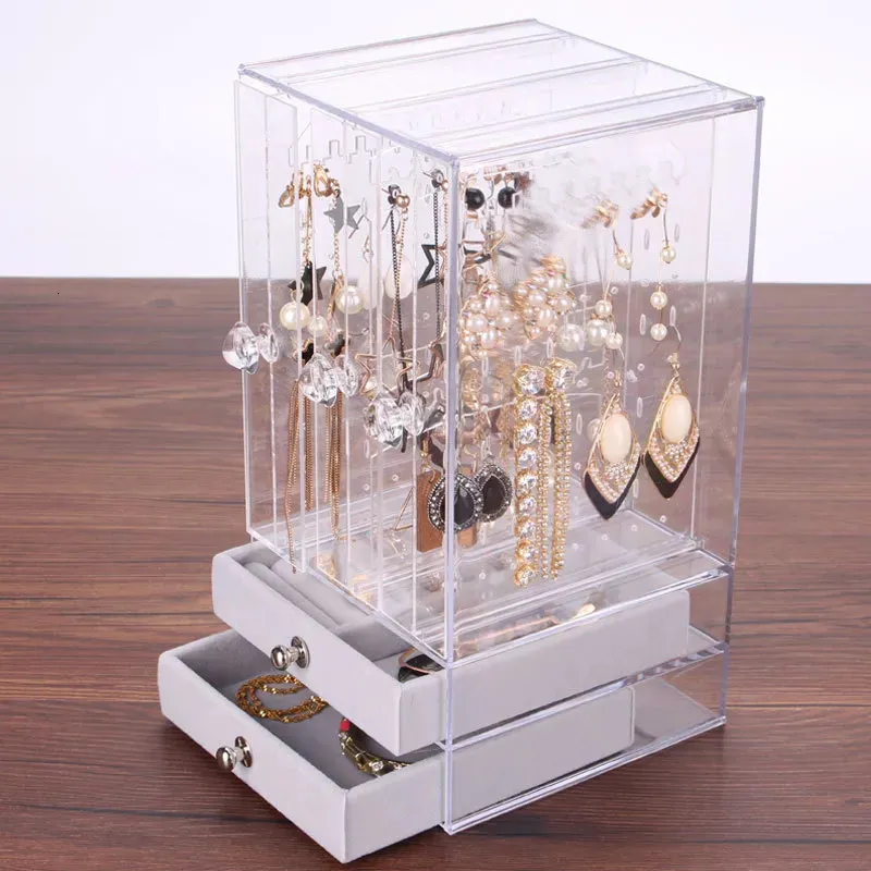 Smyckeslådor Fashionabla örhängen Box Transparent akrylförvaring Display Rack Plastic Organizer 231011