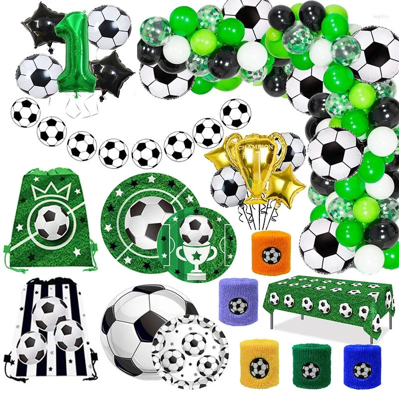 Party Decoration Football Theme Disponertable Table Seary Paper Talls Balloons Flags Födelsedag Dekorera folie Globos Soccer Sports Supplies