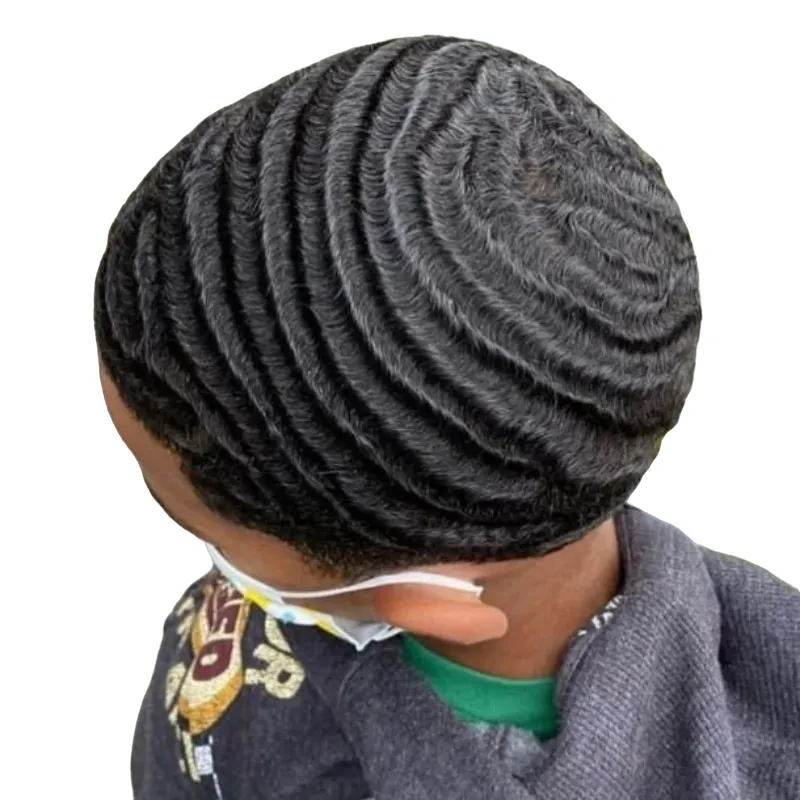 Volledige PU Afro Toupet 8mm Peruaanse Virgin Menselijk Haar Stuk Wave 8x10 Dunne Huid Volledige PU Toupetje voor Mannen