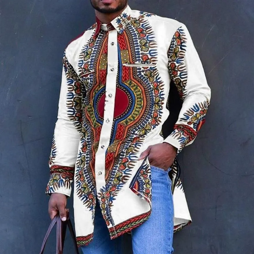 Camisas casuais masculinas preto africano dashiki impressão camisa homens 2021 moda hip hop streetwear roupas afrian magro ajuste manga longa264s