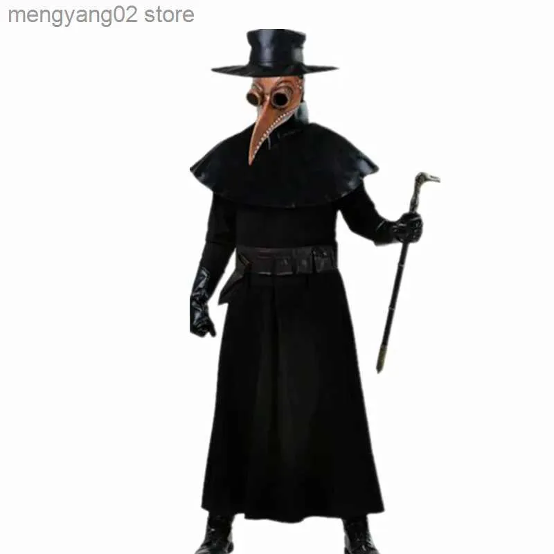 Theme Costume Plague Doctor Come Hooded Cloak Long Nose Beak Latex Mask Halloween Cosplay Cloak Come for Kids and Adult Party T231011