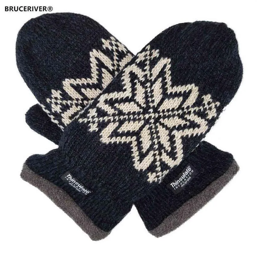 Bruceriver Mens Snowflake Knit Mittens with Warm Thinsulate Fleece Lining T220815225O