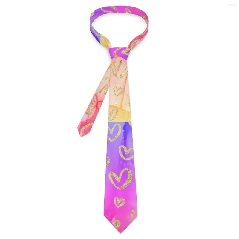 Papillon Cravatta a cuori dorati Cravatta viola con stampa color rosa Design Collo Colletto alla moda per accessori per cravatte da sposa per adulti