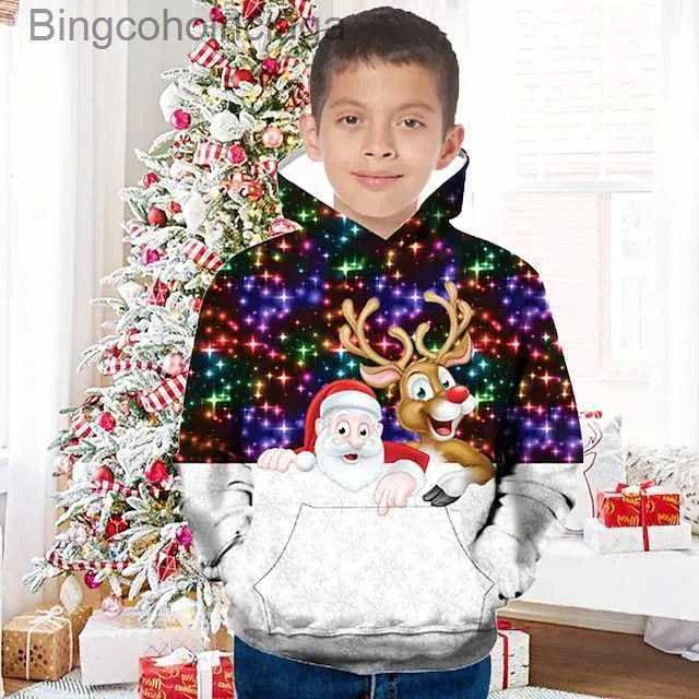 Sudaderas con capucha para mujer Sudaderas 2023 Niños Niños Navidad Sudadera con capucha Gráfico Manga larga Bolsillo Niños Top Al aire libre Activo Lindo lticolor WinterL231011