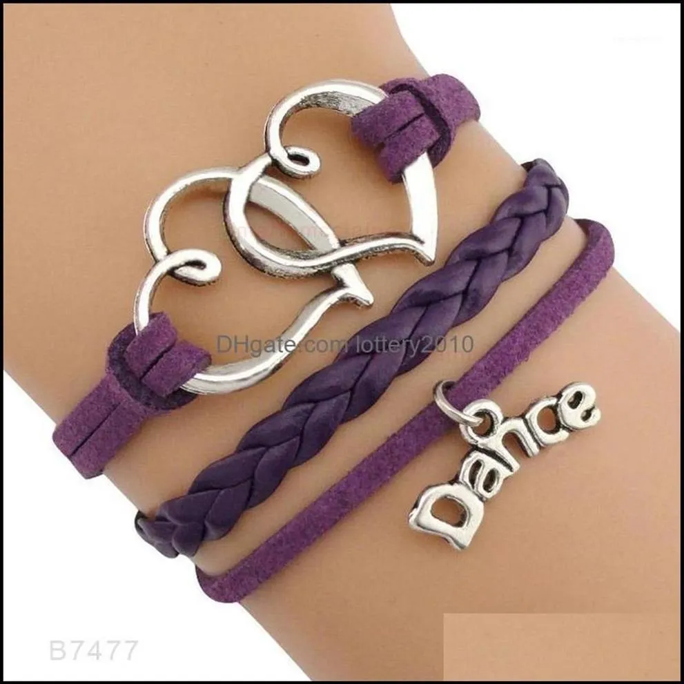 Jewelrydance Danseur Note De Musique Clé De Sol Vague Ballet Coeur Infini Amour Charme Bracelets Violet Femmes Hommes Bijoux Cadeau Custom1 D160R