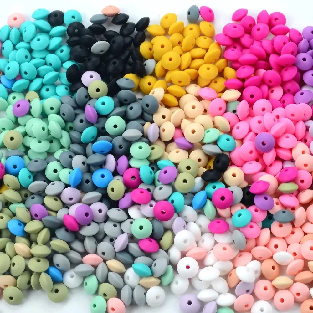 Teethers Toys 50pcslot 12mm Silicone lentil Beads BPA Free DIY Charms born Nursing Accessory Teething Necklace Toy 231010